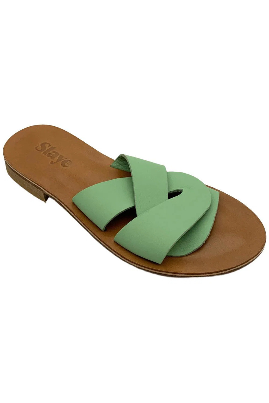 Slaye Women's Maya Slip-On Leather Slide Sandal Green - Medium